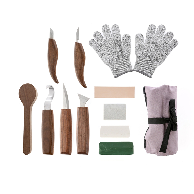 Woodworking Hand Tools - 12피스 호두나무 크롬 바나듐강 조각 세트